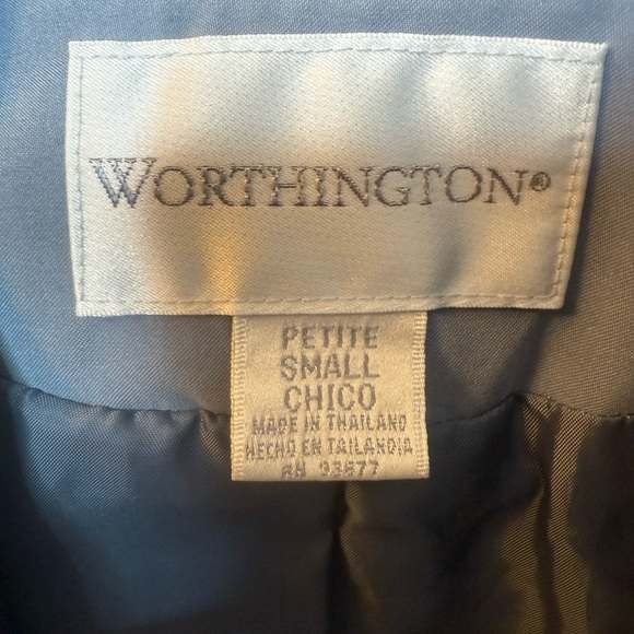 Vtg Worthington Dusty Blue Trench Coat Size Small Petite Belted Double Breasted - Picture 4 of 15